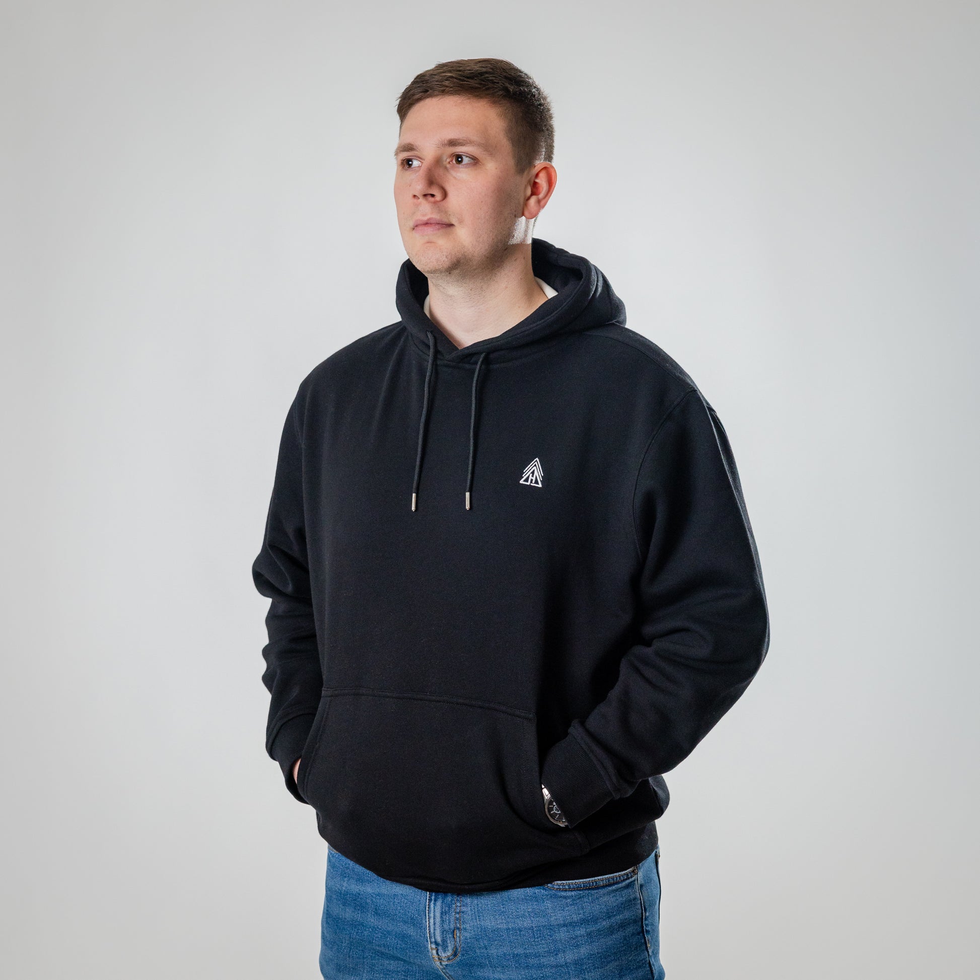 Elevate Hoodie black worn casual smart outfit Hidden Reality